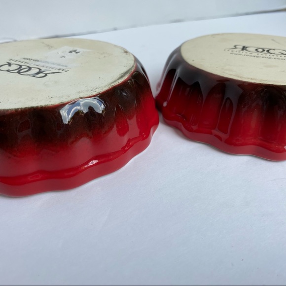 Red ramekins 2 ROCQ ceramic wavy crème brûlée baking dish custard tart pie 5” - Picture 3 of 9